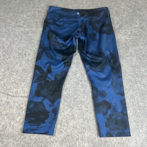 Lululemon Wunder Under Cropped Jumbo Floral Leggings Size 8 Blue Black - Picture 7 of 8